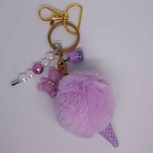 New-Purple Ice Cream Puff Keychain with Boba/Charms
